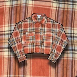Cropped Plaid Flannel Shirt by Passport Size M – Rust Orange Checkered